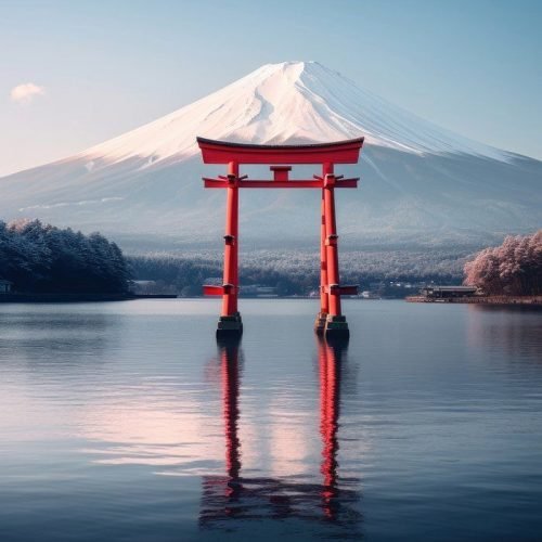 Torii on lake against fuji mountain outdoors nature sky. Torii on lake against fuji mountain outdoors nature sky.